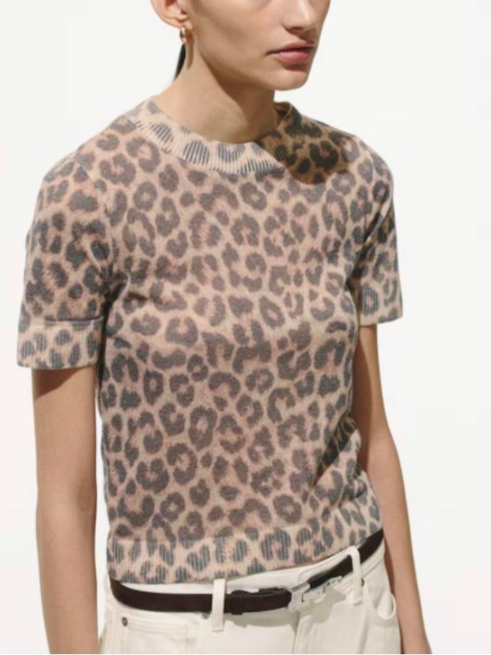 H&M Fine-Knit Leopard Print T-Shirt Size XXS